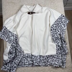 Le Moda Cream Leopard Print Fleece Poncho Cape Shawl